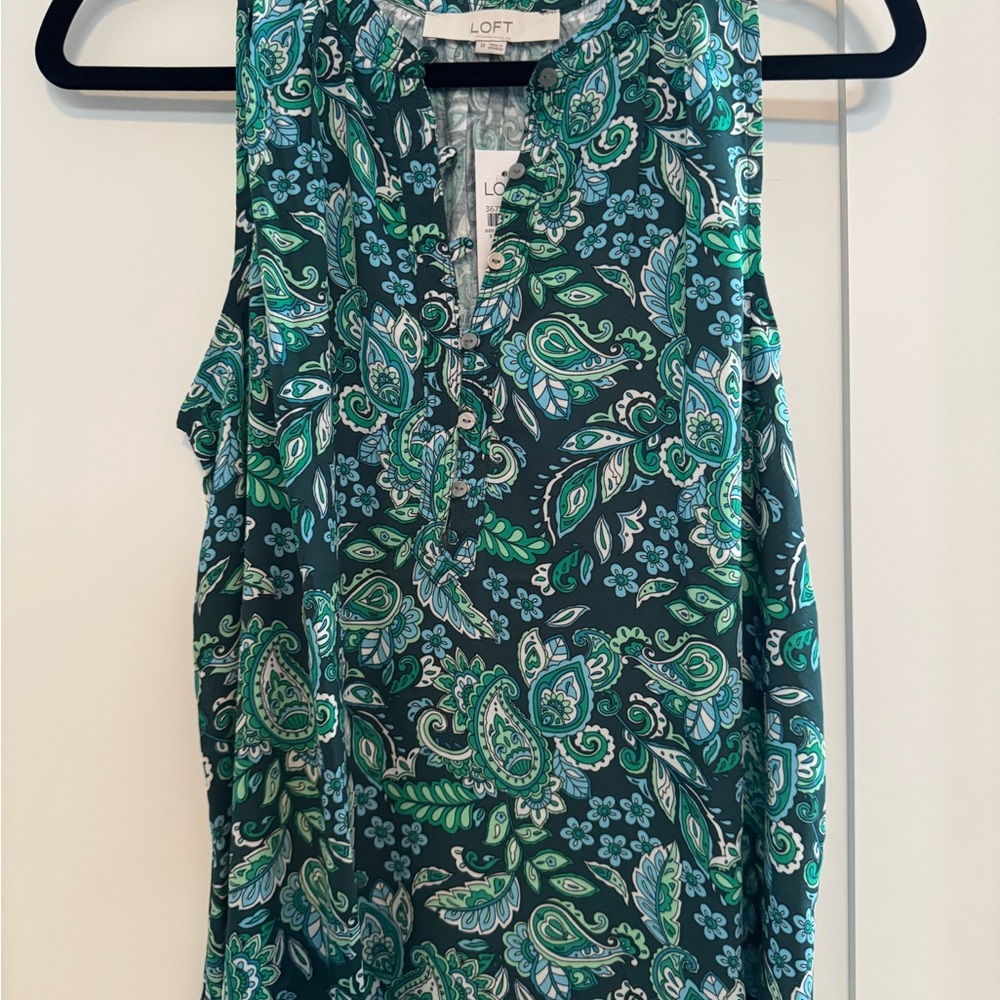 LOFT Blue Sleeveless Mandarin Collar Blouse